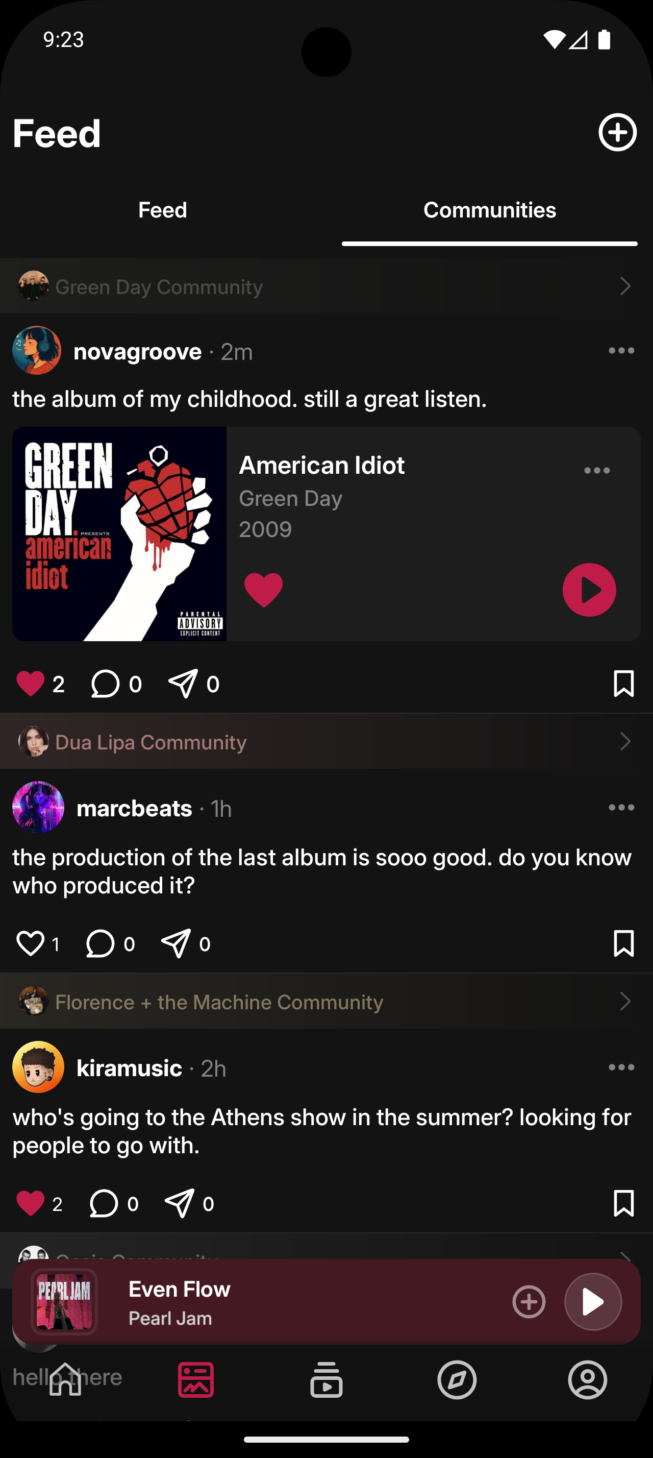 Artist community feed