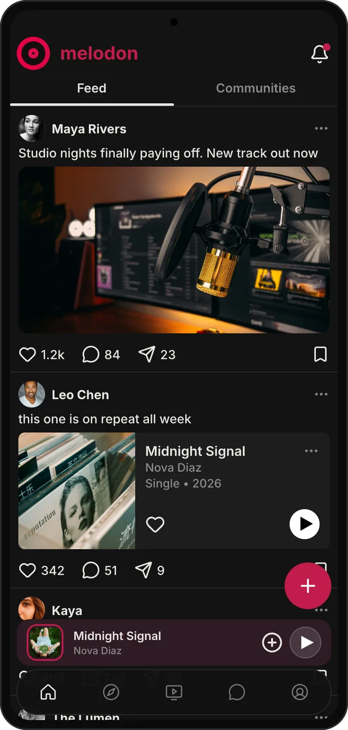 Melodon social feed — share music with friends